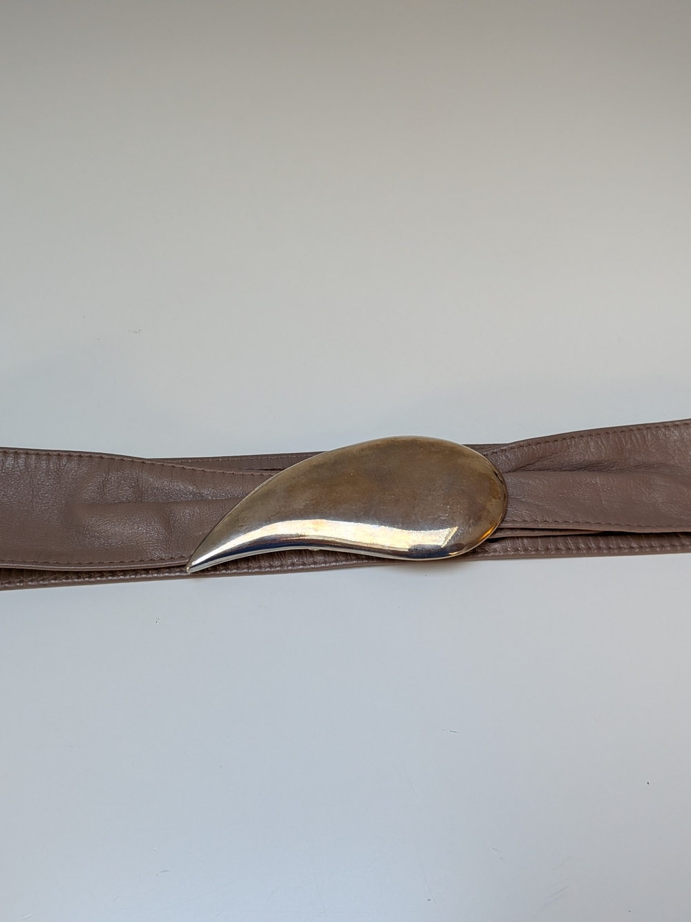 Tan Leather Belt with Silver Teardrop Buckle